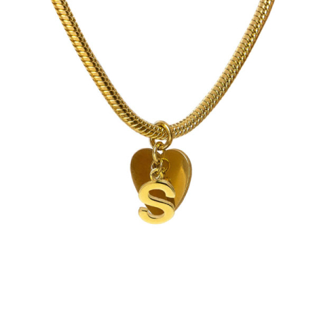 bracciale snake ciondolo lettera S e cuore acciaio placcato oro vestopazzo