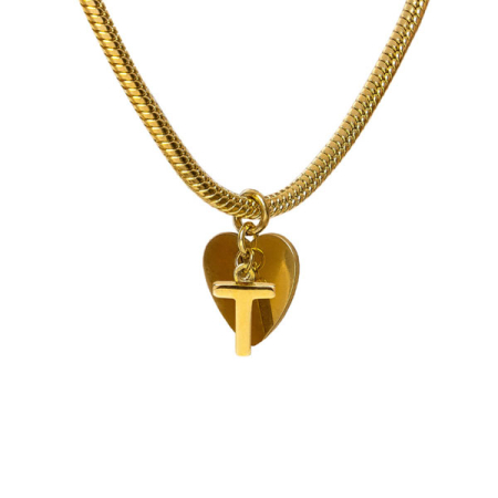 bracciale snake ciondolo lettera T e cuore acciaio placcato oro vestopazzo