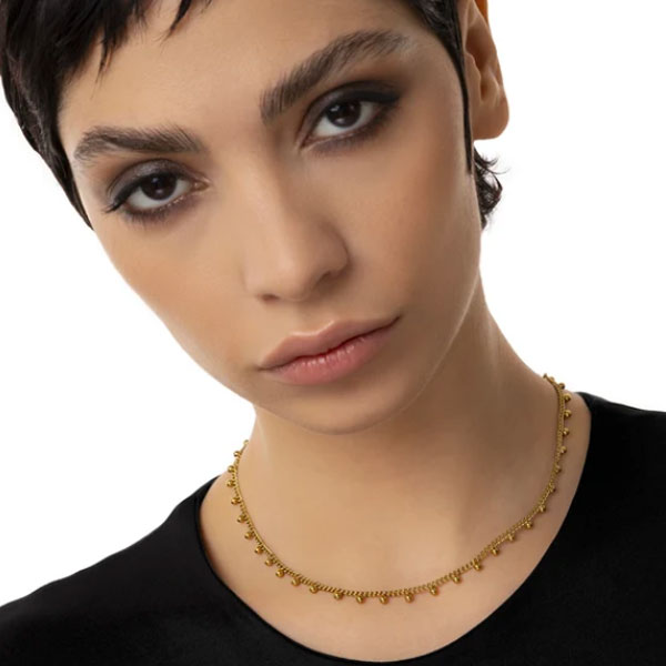 collana girocollo mini sfere pendenti acciaio placcato oro vestopazzo donna