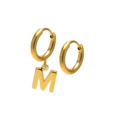 orecchini cerchietto ciondolo lettera M acciaio placcato oro